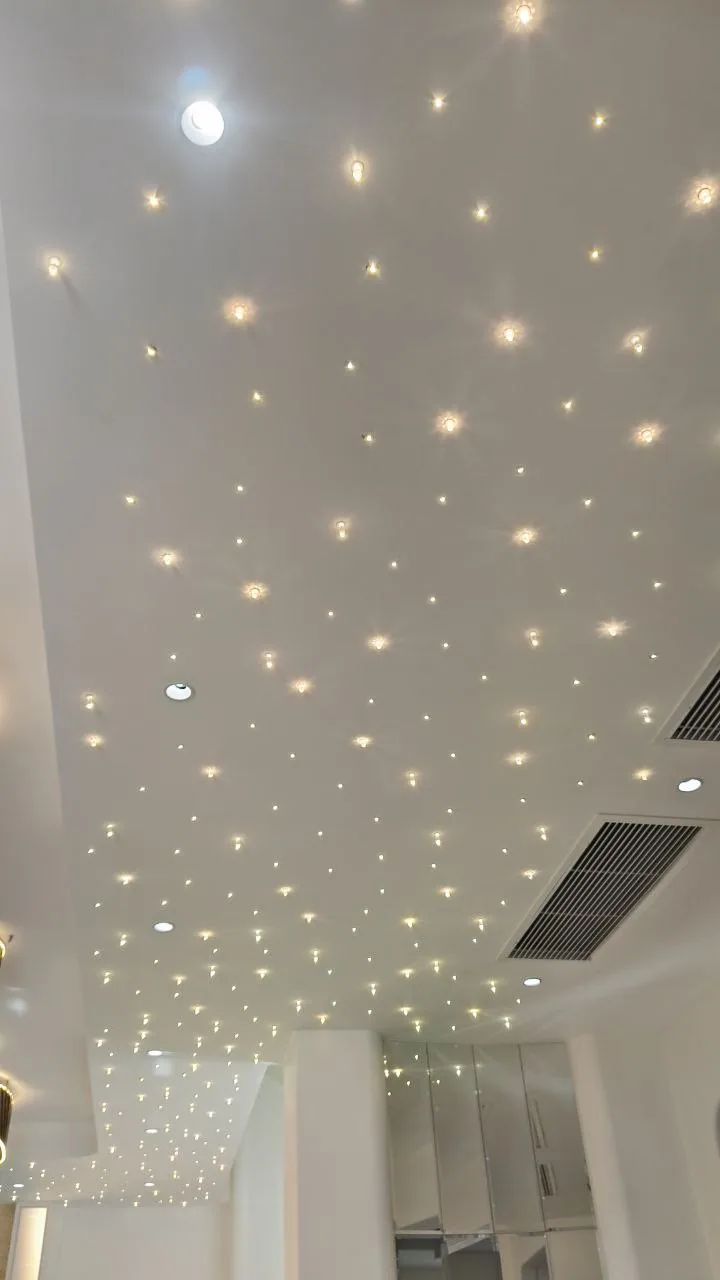 Crystal starlight spotlights installed across a ceiling as a starlit field